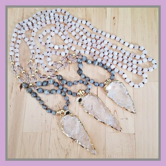 Crystal Arrow, Labradorite,  Rose Quartz Mala - Picture 2 of 7